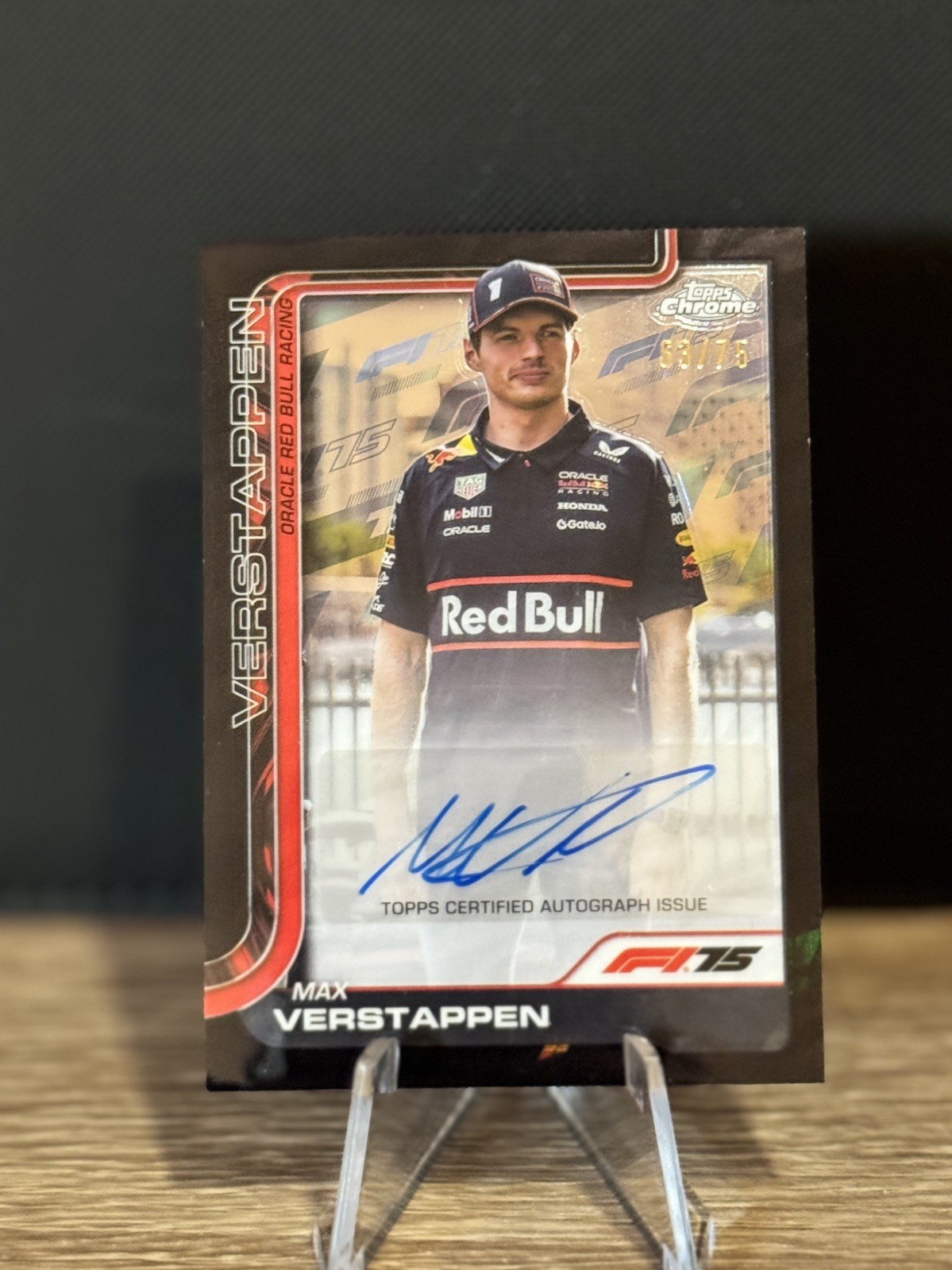MAX VERSTAPPEN 2025 TOPPS CHROME FORMULA 1 AUTO 75TH ANNIVERSARY RFRACTOR /75 F1