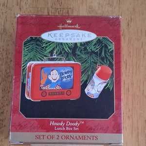 Hallmark Keepsake Howdy Doody Ornament Set Tin Lunch Box Christmas 1999