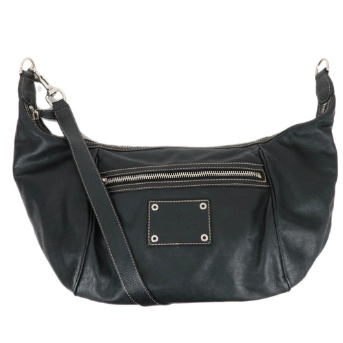 GUCCI Box Logo Leather Shoulder Bag Black Silver HDW 223336 Authentic