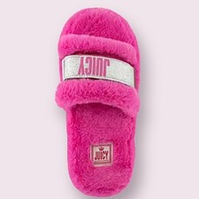 Juicy Couture Vintage Y2K Halo Hot Pink Fuzzy Glitter Slippers Women’s Size 9-10