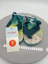 Cat Jack Toddler Flip Flops Sz S 5/6 Teal Blue/Green Leaf Print