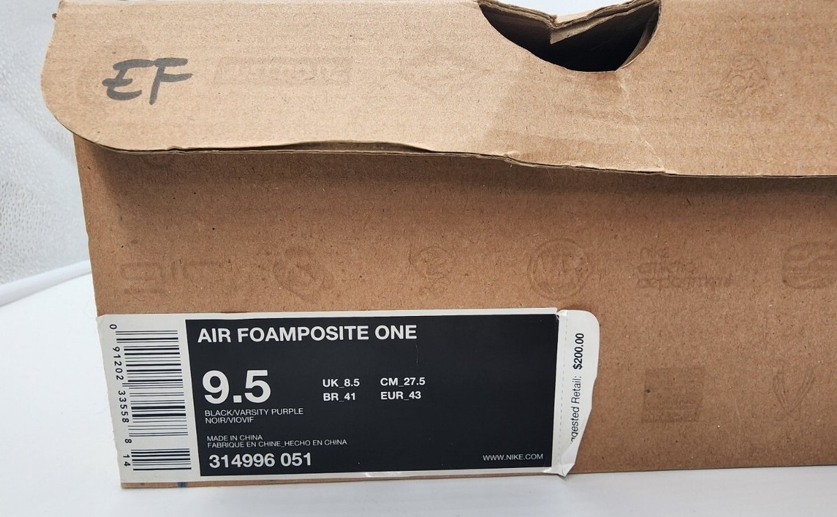 Size 9.5 OG Box Nike Air Foamposite One Eggplant Purple 2009 Purple‎ 314996-051 Nike Air Foamposite One “Eggplant” Black/Varsity Purple  main image 4