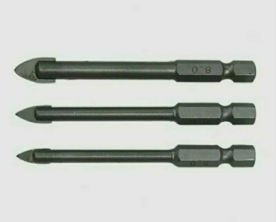 3-teiliges FLIESENBOHRER-SET SECHSKANTANTRIEB KERAMIK WAND BODEN GLAS SPIEGEL 5 6 8 MM SPATEN 