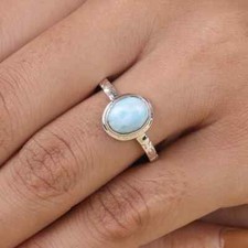 Gemstone Larimar 925 Sterling silver Band Statement Ring Handmade Ring All Size
