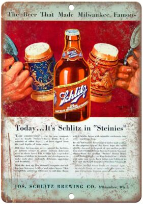 Schlitz Beer Stein Milwaukee Wisconsin Reproduction Metal Sign E383