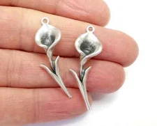 2 Calla Lily Flower Flower Plant Charms Antique Silver Plated jewelry Parts