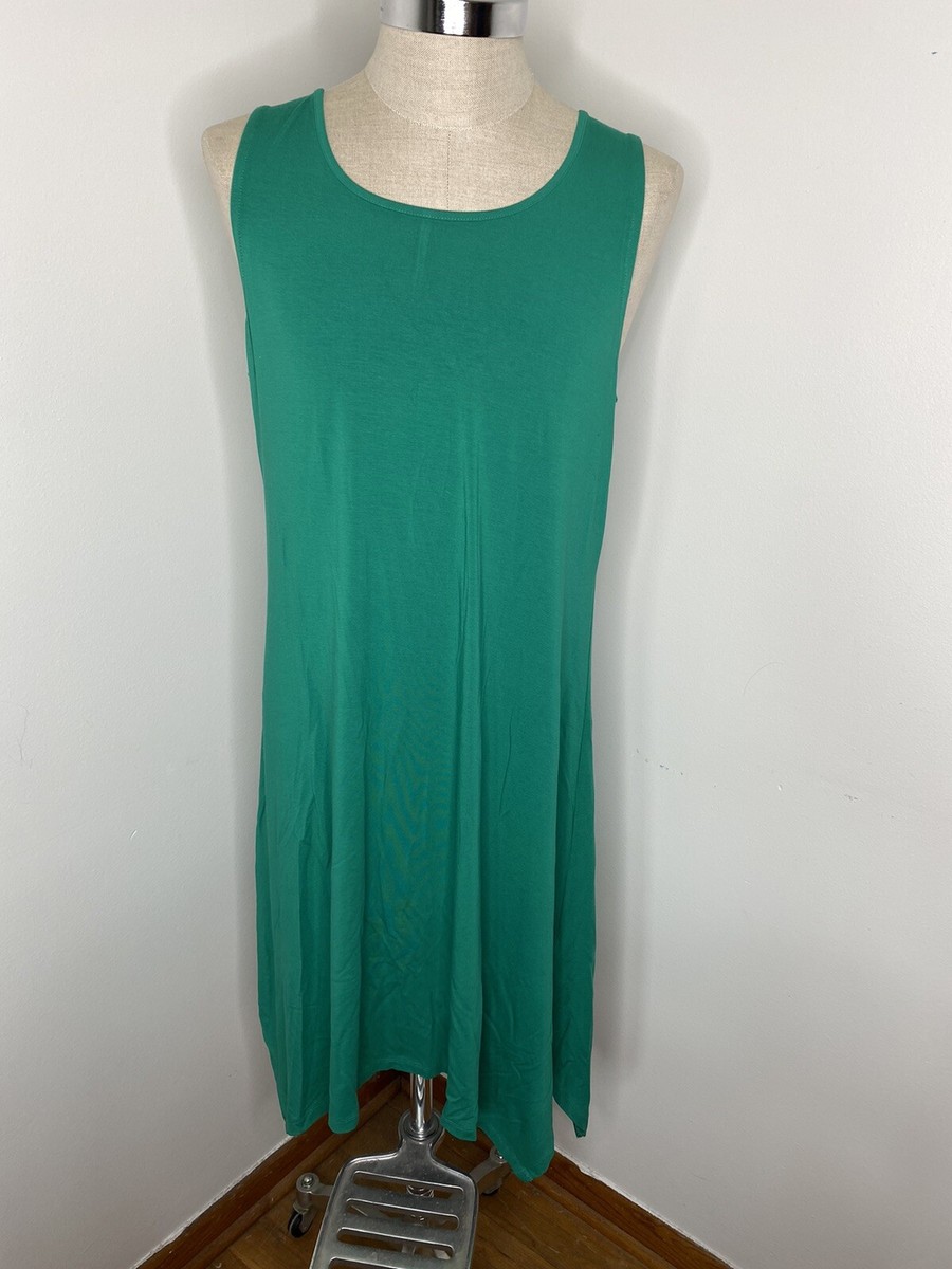 Cynthia Rowley Green Dress Sz 1X Tank Asymmetrical Hem Maxi Sleeveless Rayon