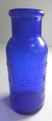 bottle vintage Bromo-Seltzer cobalt blue 4'' tall  (B1-12)