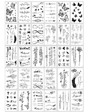 30Pcs Black Letters Butterfly Star Paw Temporary Tattoo Stickers Waterproof NH28