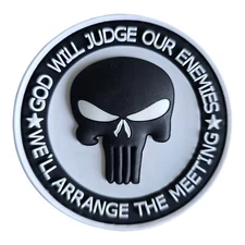 SKULL God Will Judge Our Enemies WHITE BLACK GLOW 3D PVC TACTICAL HOOK PATCH