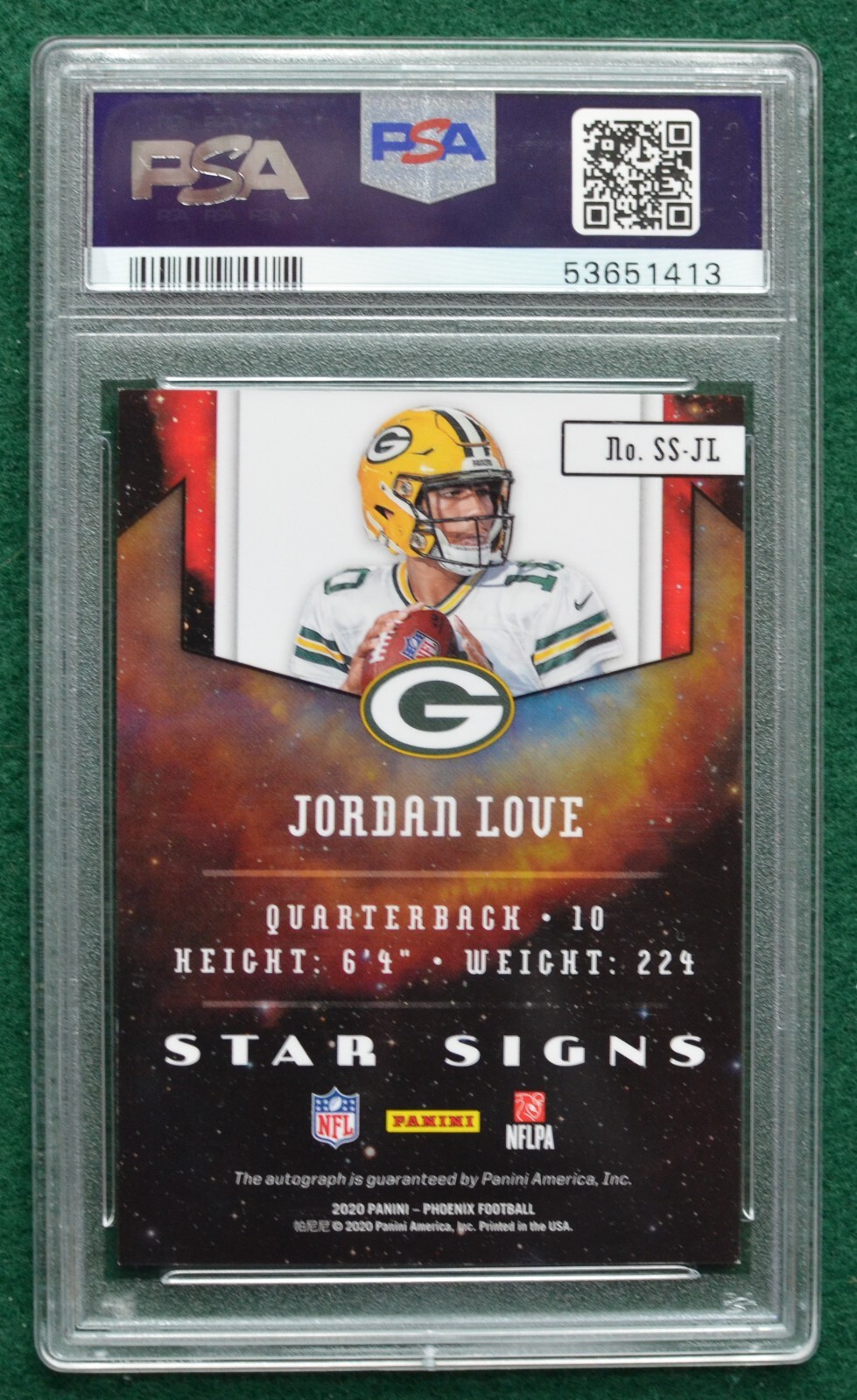 Jordan Love AUTO rookie card PSA 9 Mint 2020 Panini Phoenix Autograph Packers RC view 2
