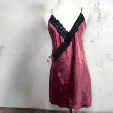 La Senza Burgundy Lace Trim Satin Chemise Slip Dress S
