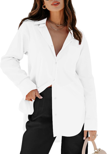 Womens Button down Shirts Dress Shirts Long Sleeve Blouses V Neck Solid Casual T
