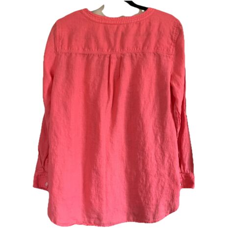 Talbots Top Damen M 100% Leinen Rosa V-Ausschnitt Rollriegel Langarm Strand Kreuzfahrt - Bild 5 von 13