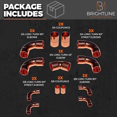 Line Set Copper Kit HVAC R 3/8 & 3/4 Line Set Copper Fittings Kit air condition