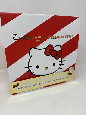 LIMITED EDITION HELLO KITTY Creme Shop Hello Holidays Silk Mask Spa Headband Set