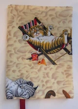 Fabric Paperback Book Cover Kitty Cats on the Beach Print Fabric Kitty Cat