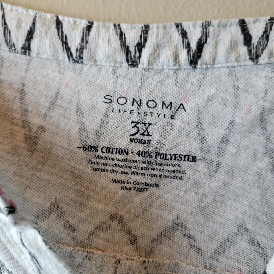 Top para mujer Sonoma diseño diamante multicolor manga 3/4 cuartos cuello en V talla 3X Foto 3 de 4