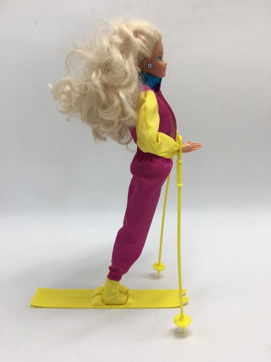 Vintage Barbie w/ Winter Snow Ski Suit, Poles, Boots, & Skis
