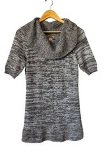 Mudd Love Peace Happiness Gray Cowl Neck Short Sleeve Sweater Dress Women XL