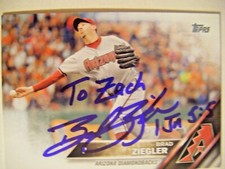 BRAD ZIEGLER signed DBACKS A's RED SOX MARLINS 2016 Topps baseball card AUTO #25
