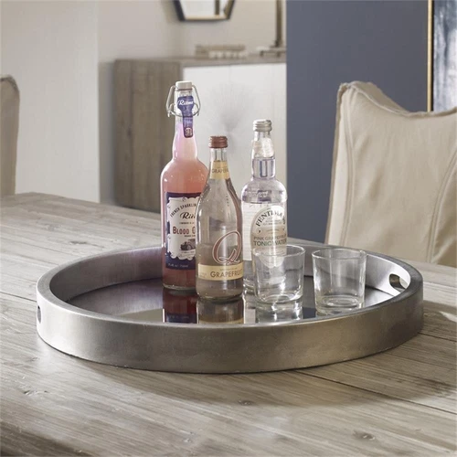 Uttermost Bechet Round Farmhouse MDF and Mirror Tray in Silver - Picture 3 of 3