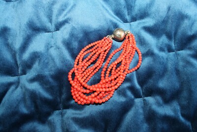 Bracelet Ancien En Corail Orange Rouge - Perles Corail Vintage, Occasion