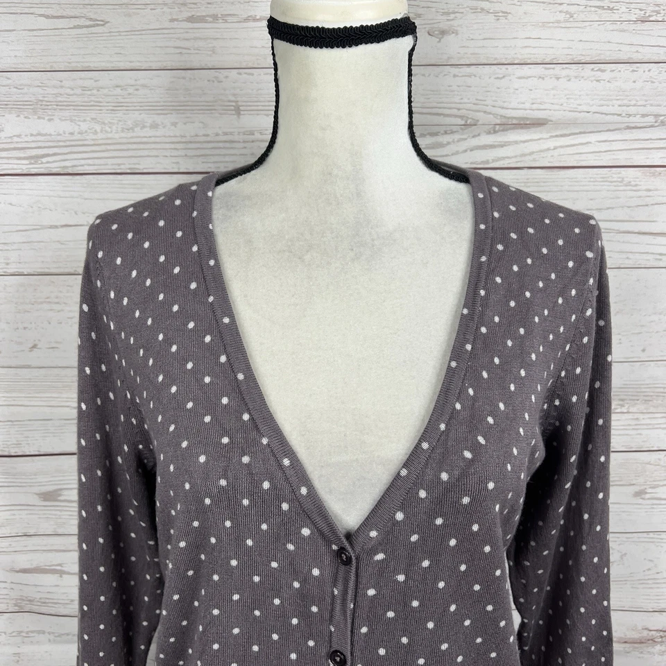 Maurices Womens Button Front V-Neck Cardigan Size XL Gray White Polka Dot - Изображение 2 из 4