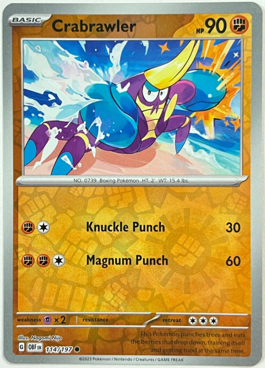 Pokemon - Crabrawler 114/197 - Reverse Holo - Obsidian Flames - NM/M