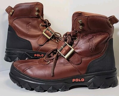 Polo Ralph Lauren Mens 10D Brown Leather Strap Buckle Lace Up Hunstswood Boots 