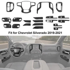 16Pcs Black Wood Dash Gear Panel Cover Trim Full Kit For Chevy Silverado 2019-21