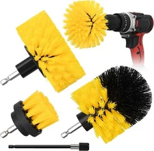 4pcs Yellow Drill Brush Kit Power Scrubber for Tile Grout Bathroom Cleaning