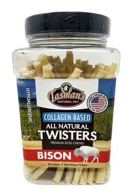Small 5'' Bison Collagen-Based Twisters, 75 Count Jar. Traditional Rawhide Alt...