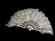 Antique Ostrich Feather Plume Hand Held Fan Celluloid Handle Burlesque Flapper