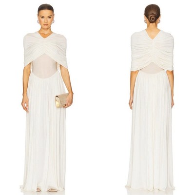 philomena jersey dress in vanilla Helsa Philomena Jersey Ruched Draped Over the Shoulder White Maxi Dress S  $528