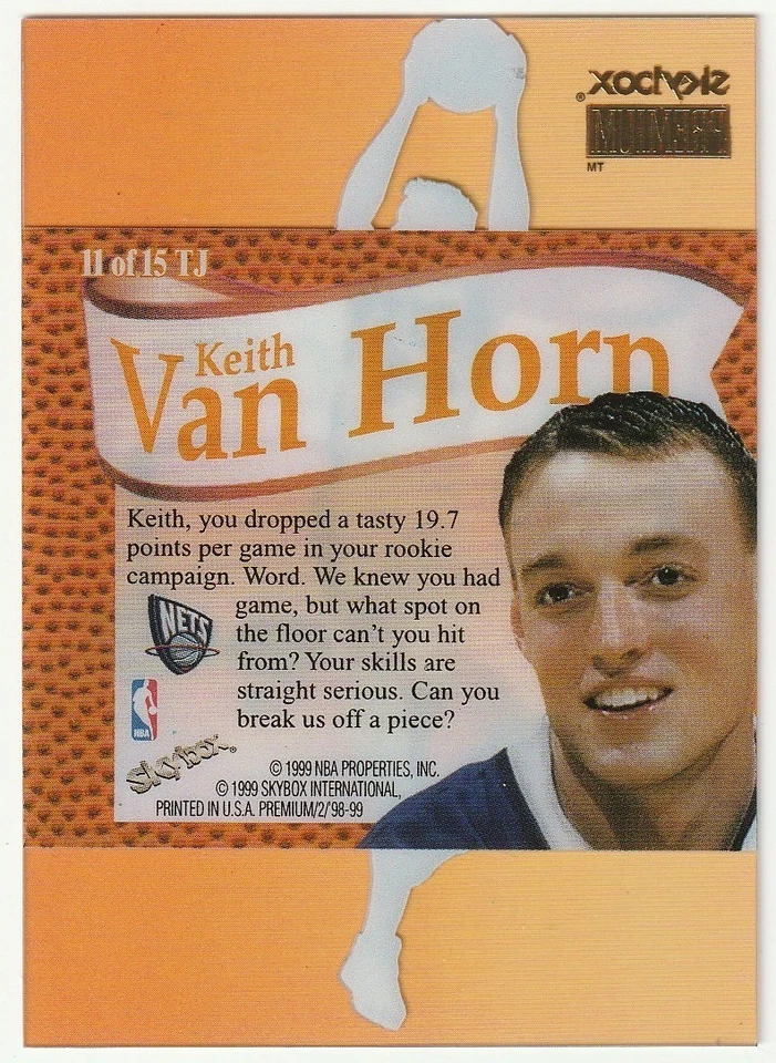 KEITH VAN HORN 1999 SKYBOX - RARE - THAT'S JAM #11 OF 15TJ - NEW JERSEY NETS - Image 2 of 2