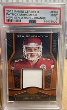 2017 Certified Jersey Patrick Mahomes Mirror Orange /399 ROOKIE Patch PSA 9