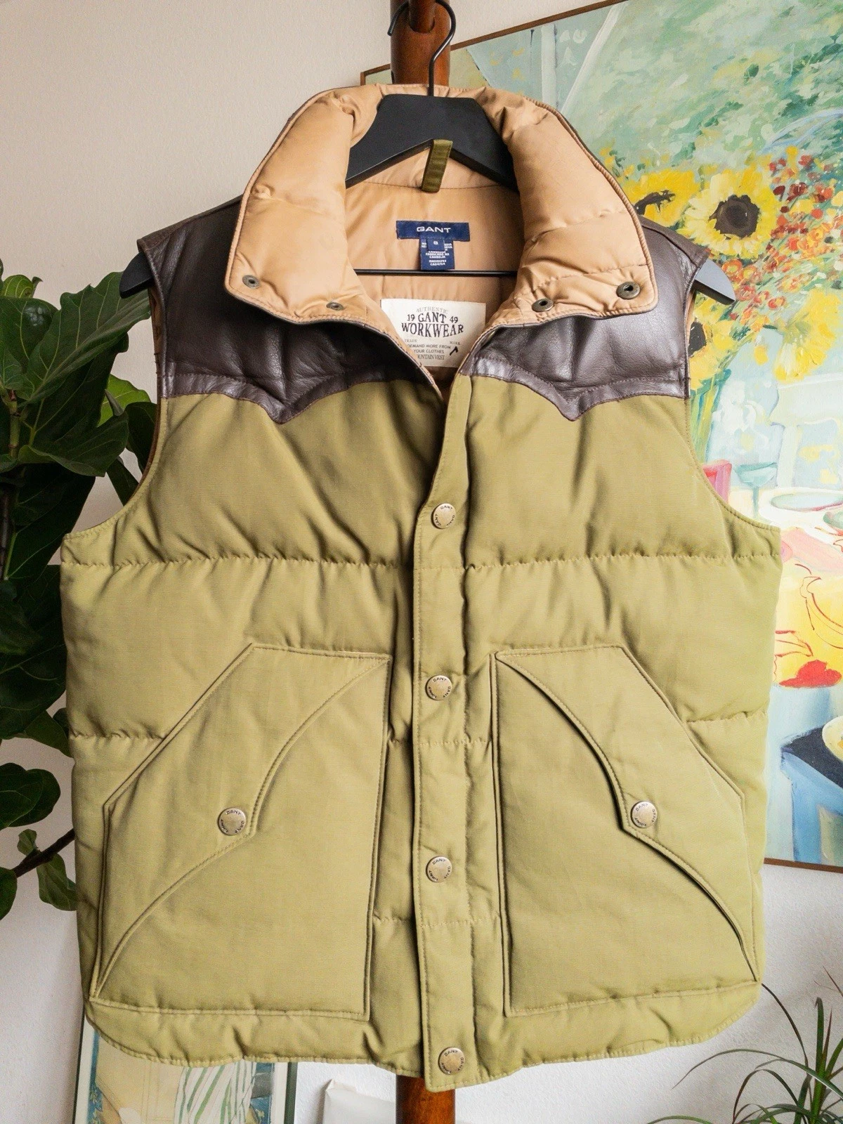 GANT Rugged Menswear Leather Cotton Nylon Camp Hunting Vest Small