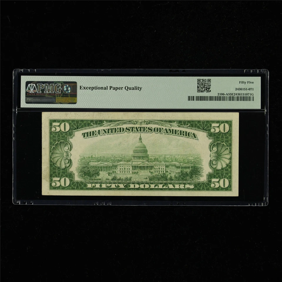 1934D Federal Reserve Note Boston 50 Dollars Fr#2106-A PMG 55 EPQ About UNC - Image 2 of 4