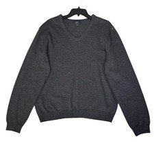 Brooks Brothers Mens Large Merino Wool Blend V-Neck Sweater Gray Quiet Luxury