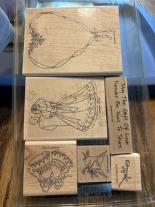 Stampin' Up! Wedding Wishes Mounted Wood & Rubber Stamp Lot Frame Theme