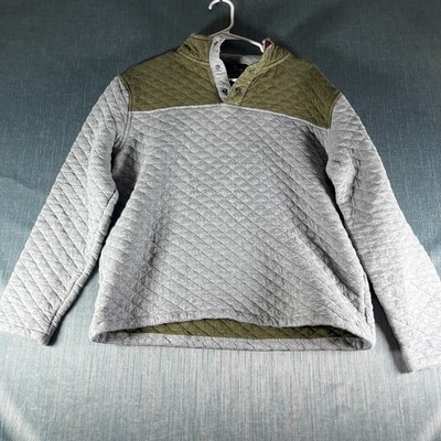 Tailor Vintage Men's Jacket Size L Gray Olive Knit 1/4 Zip Pullover Cotton Blend