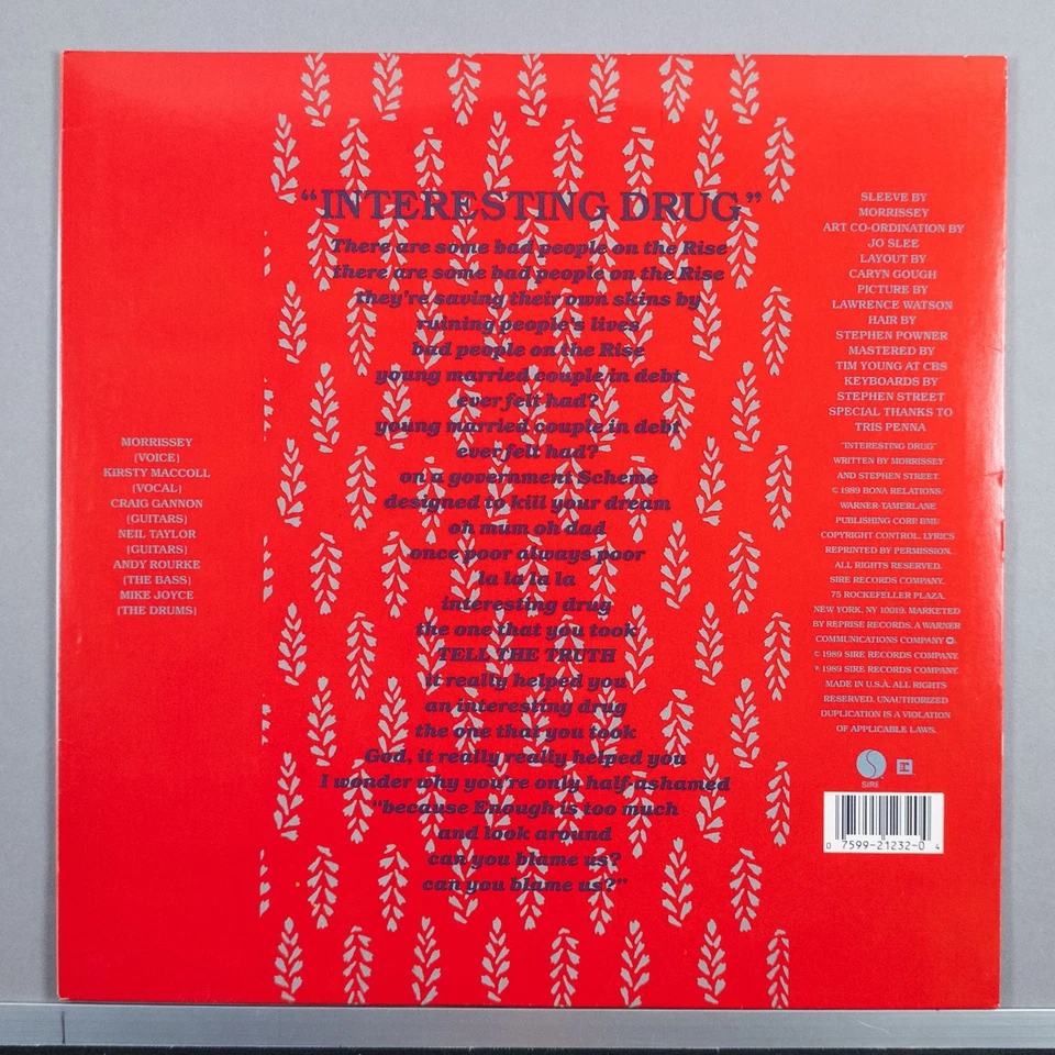 MORRISSEY Interesting Drug 1989 12" Single 3-songs Vinyl Record : VG+/EX 0-21232 - Image 3 of 4