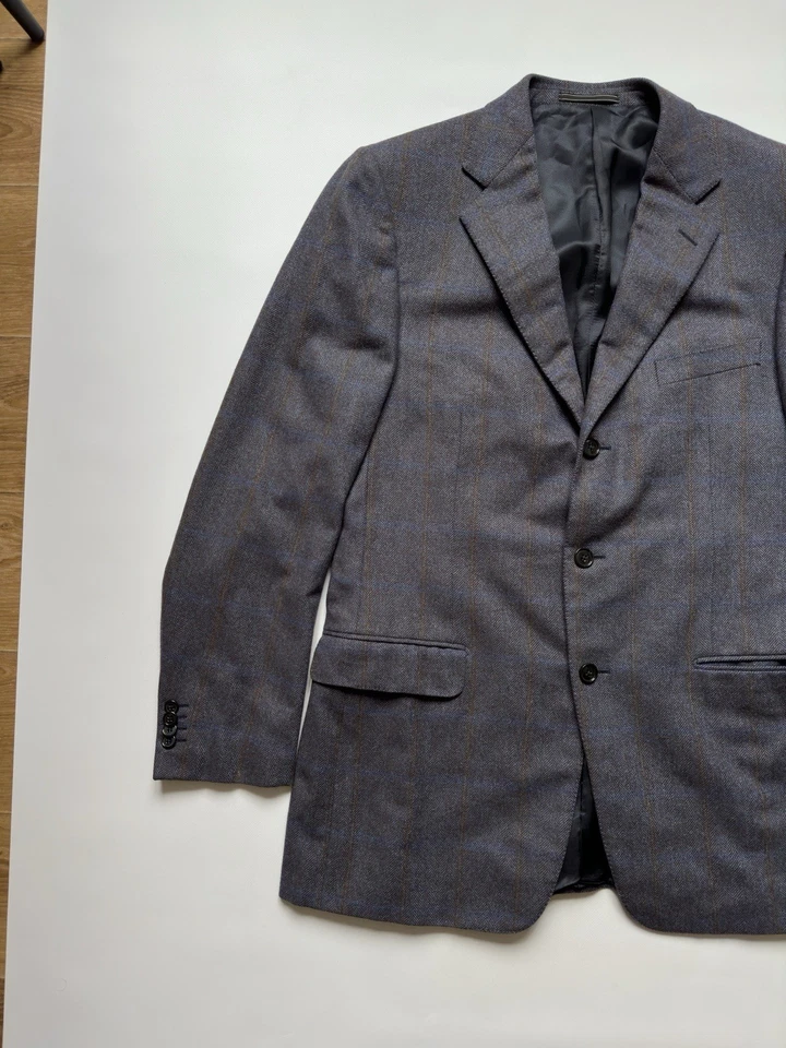 Ermenegildo Zegna Mens 52 Blazer Jacket Check Tweed Lana Wool Blue - Image 4 of 4