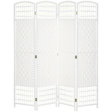 HOMCOM Paravento Pieghevole 4 Ante per Interni Intrecciato, 160x170 cm, Bianco
