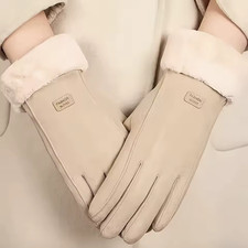 Comfortable Beige Touchscreen Gloves with Plush Lining Thick Warm Winter