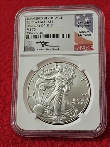 2017-W Silver Eagle Dollar ASE NGC MS 70 BURNISHED  FDI MERCANTI   #T1695