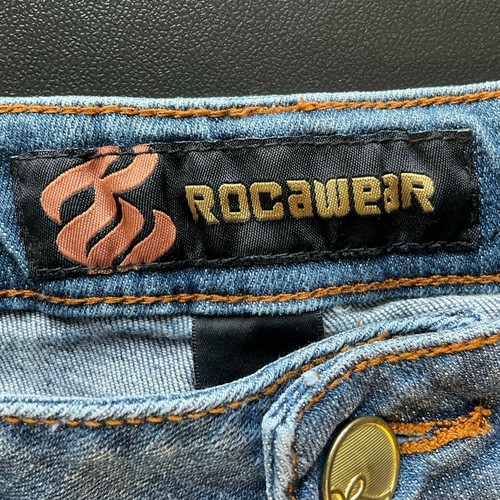 Jeans vintage Rocawear lavaggio leggero vita bassa ricamato tasca bootcut taglia 5 - Foto 3 di 8