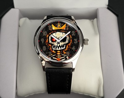 Crowned Fierce Gothic Skull King Pop Art Metallic Dial Rare Wrist Watch Boxed