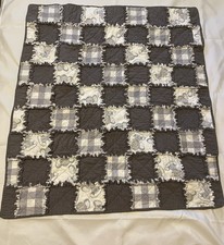 Handmade Rag Quilt Baby Boy Grey and White 37x41 BabyElephants